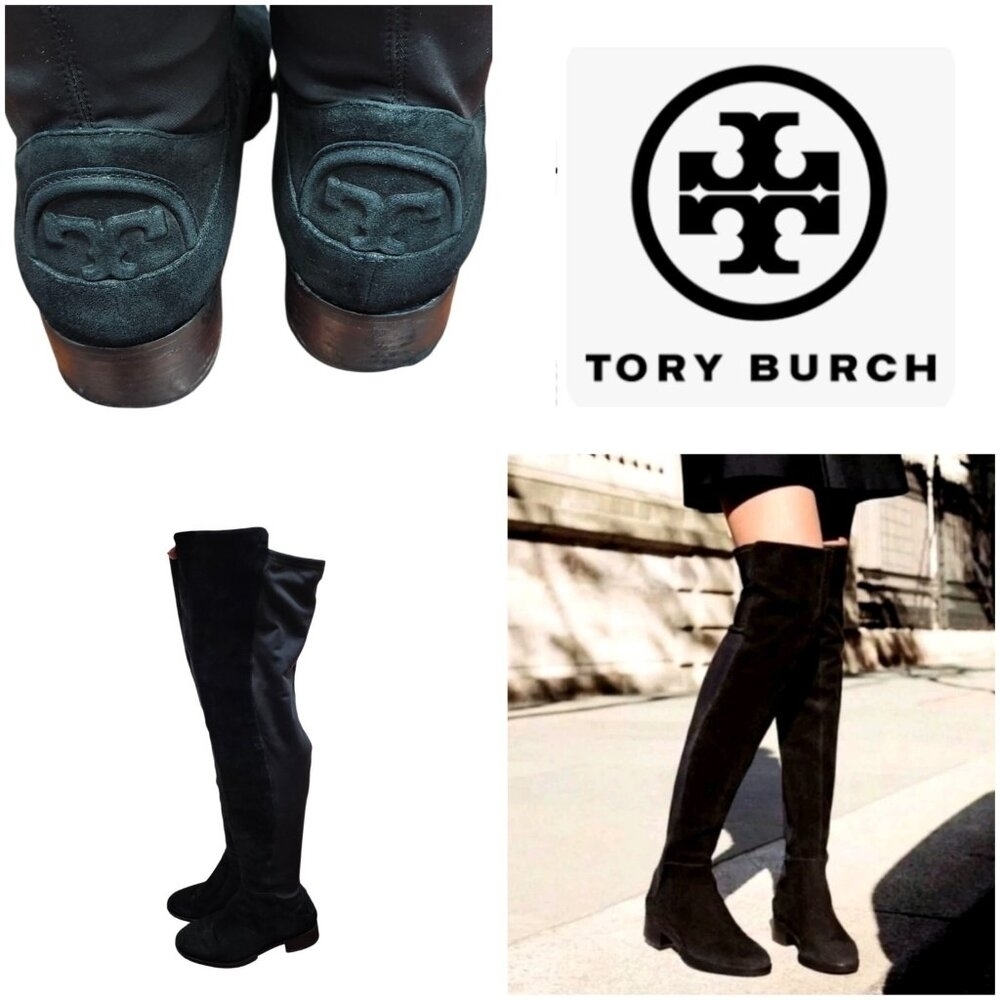 Tory Burch Caitlin Stretch Suede Over-The-Knee Boots, Black Size 7 $550